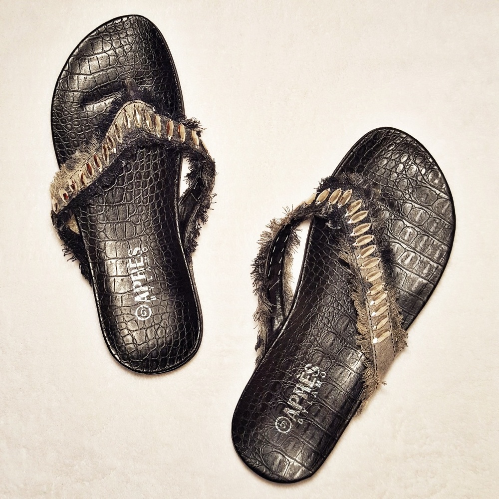 Apres by Lamo Black Denim Fringe Nadine Flip Flops